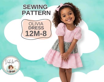 Patrón de costura en PDF para vestido/top campesino para niña. Opciones de manga corta y larga. Descarga digital instantánea. Olivia