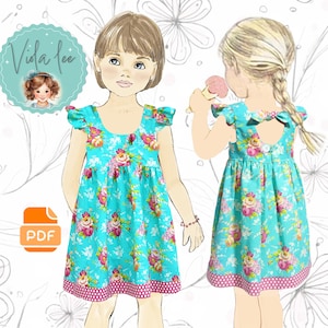 Girls Dress PDF sewing pattern. Open Back Sundress & Top with Flutter Sleeve option. Party, Flower Girl Dress. Digital Download. Sadie