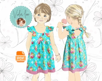 Girls Dress PDF sewing pattern. Open Back Sundress & Top with Flutter Sleeve option. Party, Flower Girl Dress. Digital Download. Sadie