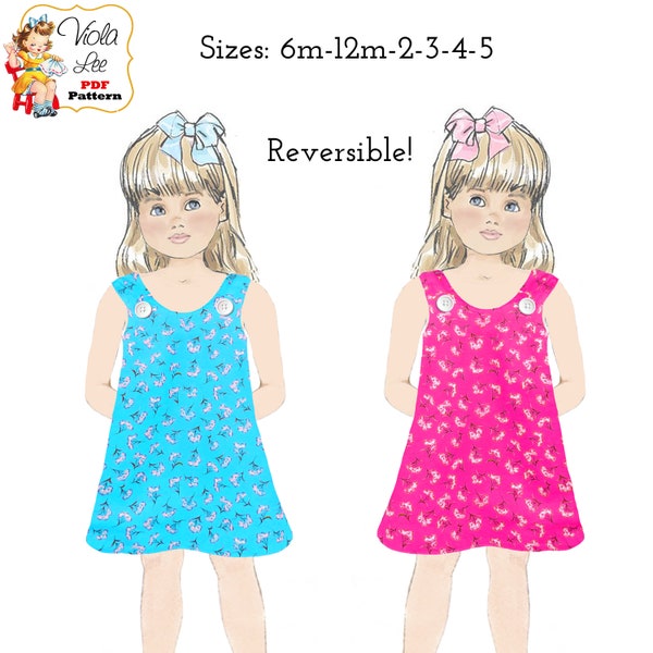 Girl's Reversible A line Dress PDF Sewing Pattern or Jumper. Instant Digital Download. Nickie