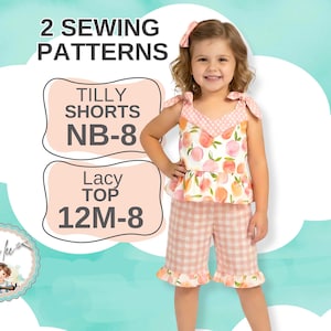 Girls Crop Top & Ruffle Shorts + Capris Pattern SET.  Kids Easy DIY Sewing Project. 12m-8. PDF Bundle, Instant Download. Lacy Tilly