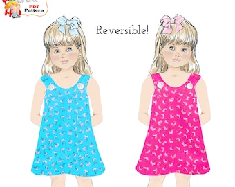 Girl's Reversible A line Dress PDF Sewing Pattern. Girl's Jumper pattern. Instant Digital Download. Nickie