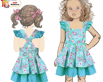 Layered  Ruffle Dress. Flutter Sleeves. PDF Digital Sewing Pattern, Instant Download. Maryanna