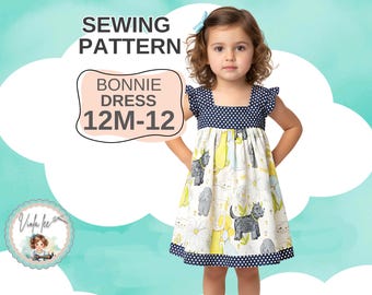 Patrón de costura para vestido de verano de niña. ¡Descarga el archivo PDF ahora y empieza hoy mismo! Bonnie