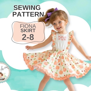 Girls Full Circle Twirl Skirt PDF Sewing Pattern with a Ruffle Hem. Digital Instant Download. Sizes 2-8. Fiona