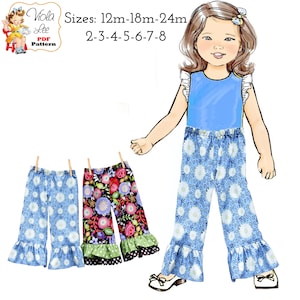 Girl's Ruffle Pants PDF Sewing Pattern. Single or Double Ruffles. Sizes included 12m-8 Becky image 1