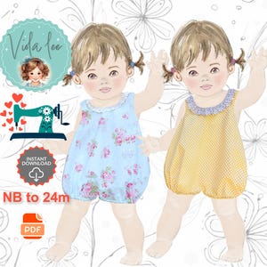 Easy Baby Bubble Romper PDF Sewing Pattern, Knit or Woven Fabrics. Baby Shower Gift. Instant Download.  Jillian