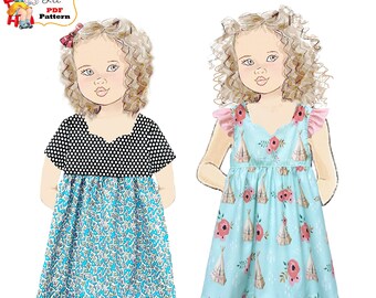 Easy Girls Dress PDF Sewing Pattern, Several Sleeve & Hem Options. Instant Digital Download. Ellie