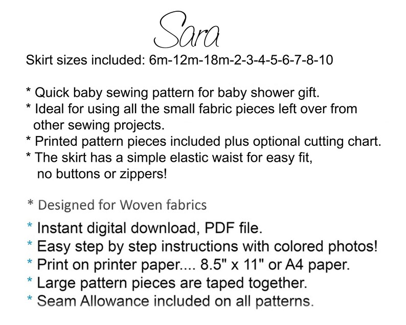 Girls Strip Skirt PDF Sewing Pattern. Toddler & Girls sizes, Digital Instant Download. Sara image 2