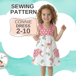 Girls Dress -Top PDF Sewing Pattern with Optional Pockets. Sizes 2 to 10. Instant Digital Download. Connie