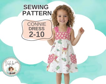 Patrón de costura en PDF para vestido de niña - Top con bolsillos opcionales. Tallas 2 a 10. Descarga digital instantánea. Connie