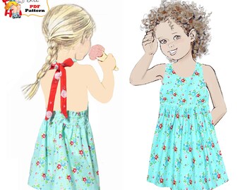 Girls Summer Halter Dress & Top PDF Sewing Pattern. Instant Download.  Ramona