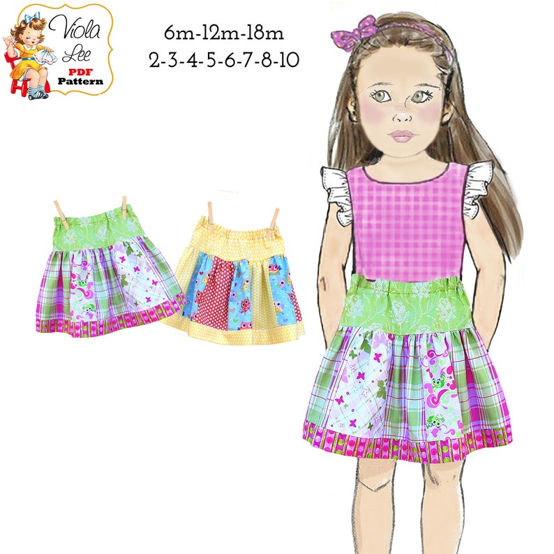 Girls Strip Skirt PDF Sewing Pattern. Toddler & Girls sizes, Digital Instant Download. Sara image 1