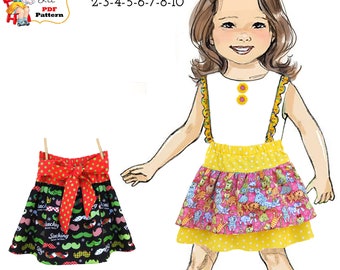 Girl's Layered Skirt PDF Sewing Pattern with 12 sizes.  Instant Download. Mary