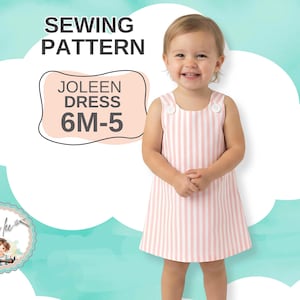 Girls Classic A-Line Dress/Jumper PDF Sewing Pattern. Ruffle Hem Version. Sizes 6M-5.  Instant Download. Joleen