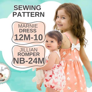 Ensemble de patrons pour robe et barboteuse pour filles. Robe assortie grande sœur + petite sœur - Ensemble barboteuse à bulles. Jillian + Marnie