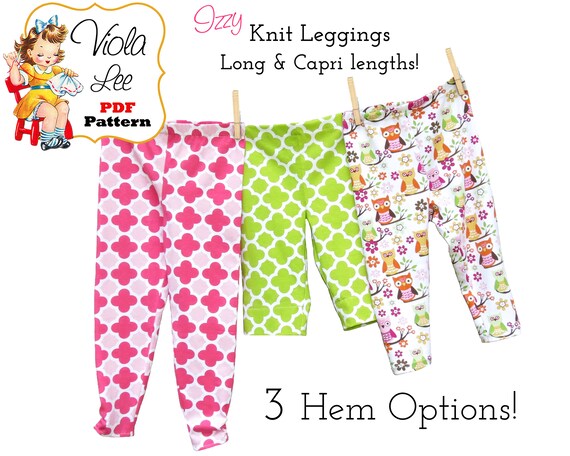 Leggings Sewing Pattern Knit Fabrics Toddler Baby Leggings Pattern Long Capri Length Girls Clothing Pattern Pdf Pants Pattern Izzy