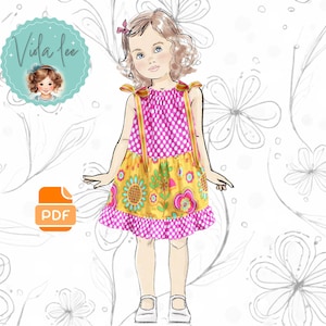 Easy Beginner Tiered Ruffle Dress PDF Sewing Pattern. Toddler, Girls Top. Classic Pillowcase Size 6m to 8. Digital Instant Download. Darcey.