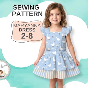 Layered Ruffle Dress with Flutter Sleeves. PDF Digital Sewing Pattern, Instant Download. Maryanna