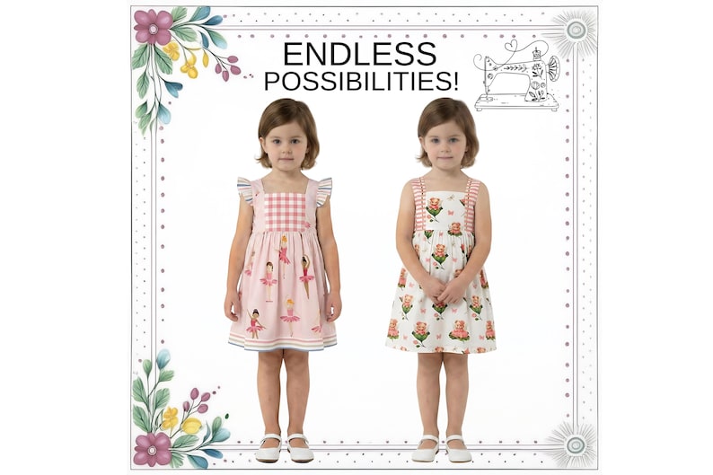 Girls Flutter Sleeve Open Back Sundress PDF Sewing Pattern. Simple, Ruffle and Band Hem Options. Toddler sizes. Instant Download, Willow image 4