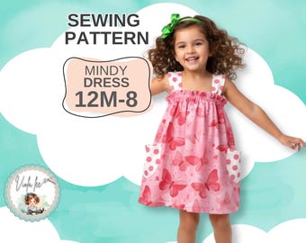 Patrón de costura en PDF para vestido de verano de niña con bolsillos opcionales. Mindy