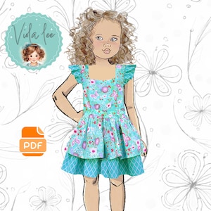 Layered  Ruffle Dress. Flutter Sleeves. PDF Digital Sewing Pattern, Instant Download. Maryanna