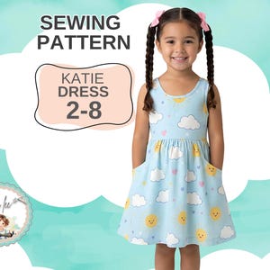 Girls Dress with Inseam Pockets & Open Back PDF Sewing Pattern. Toddler and Girls sizes 2-8. Instant Digital Download. Kaity