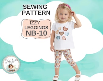 Capri & Long Knit leggings PDF Sewing Pattern. 3 Hem Options. Girls Sizes NB-10. Izzy