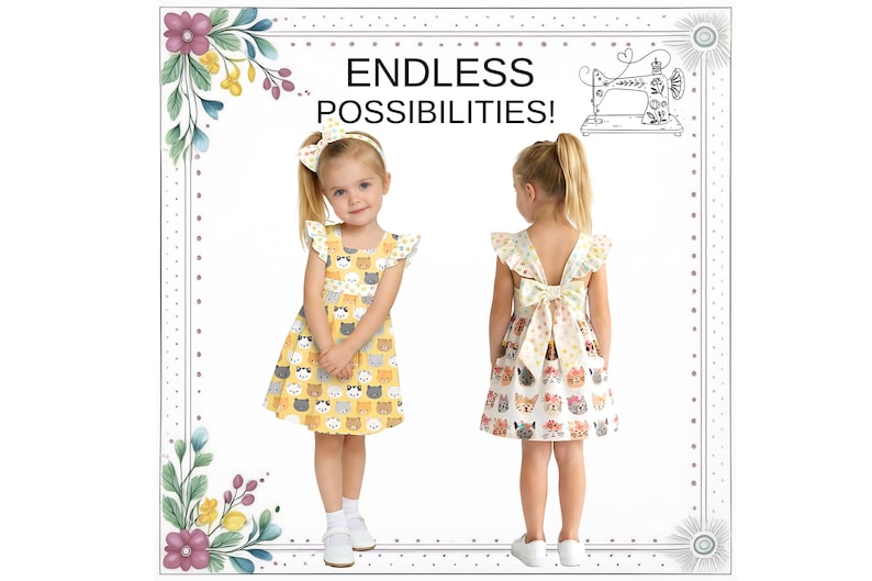 Sleeveless Dress Pattern for Girls, PDF Sewing Pattern, Sizes 12m-8, Toddler, Little Girl Flutter Sleeve Dress. Danie image 4