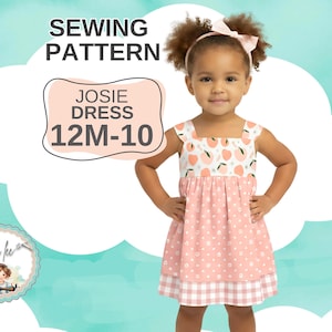 Molde para vestido infantil feminino, com avental opcional para estilo vintage. (Tamanhos 12 meses a 10 anos) (Download instantâneo em PDF) Josie