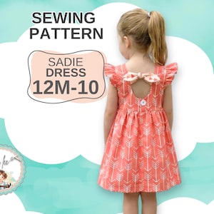 Mädchen Kleid - Top PDF Schnittmuster. Sommerkleid & Top mit offenem Rücken und Flatterärmel-Option. Digitaler Download. Liebe