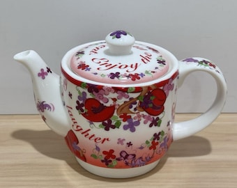 Tetera floral vintage rosa con estampado chintz de Paul Cardew Design, 2004, Red Hat Society Friendship