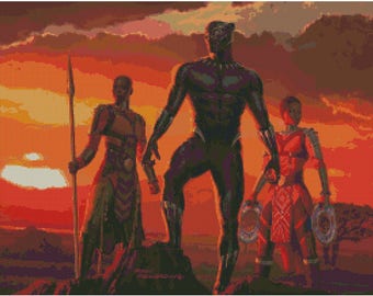 Patrón de punto de cruz del concepto Sunset Wakanda de Pantera Negra