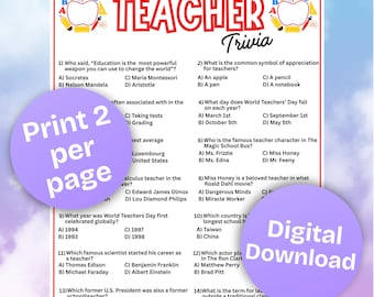 Teacher Trivia Printable Game,Classroom Party,Teacher Appreciation Fun,End of Year Activity,Back to School Game,Instant Download