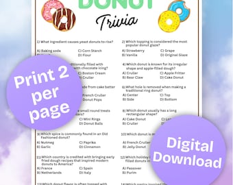 Donut Trivia Printable, Food Trivia, Donut Lover, Donut Birthday, Vintage Donut Game, Dessert Trivia, Donut Sprinkle, Instant Download