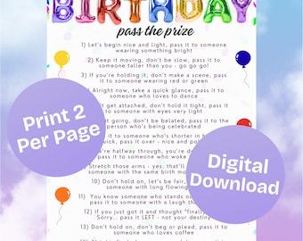 Birthday Pass The Prize Printable Game, Pass The Present Game, Colorful Theme, Birthday Pass The Gift, Party Activity, Instant Download