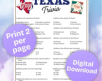 Texas State Trivia Printable, State Trivia, History Lover, Texas Trivia Facts, Texas State Trivia Quiz, Geography Trivia, Instant Download