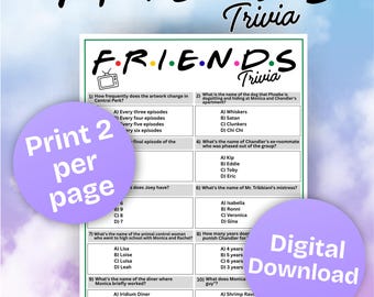 Friends Trivia Game, Television Sitcoms Quiz, TV Trivia Game, TV Show Party, Family Game Night, Printable, Digital Download