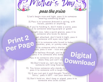 Mother's Day Pass The Prize Printable Game, Pass The Present Game, Tea Time Fun, Birthday Pass The Gift, Party Activity, Instant Download