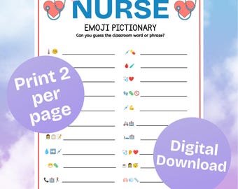 Nurse Emoji Pictionary Printable, Nurses Week, Nursing Student, Nurse Retirement, Nurse Graduation, Hospital Party Quiz, Digital Download