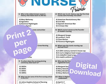 Nurse Trivia Game Printable, Nurses Week, Nursing Student, Nurse Retirement, Nurse Graduation, Medical Hospital Party Quiz, Digital Download
