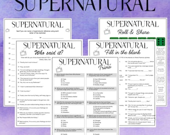 Supernatural Trivia Game Bundle, 5 Themed Games in One! Party Printable Quiz for fans, Family Night, Adults and Kids, Digital Download