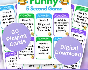 Funny 5 Second Game Cards PDF 60 Printable Cards - Fun Party Game for All Ages, Icebreaker Game, Family Fun, Game Night - Instant Download!