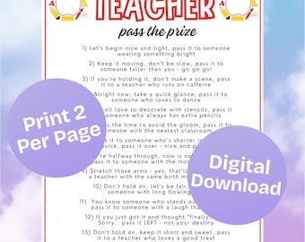 Teacher Pass the Prize Printable Game,Classroom Party,Teacher Appreciation Fun,End of Year Activity,Back to School Game,Instant Download