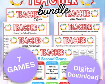 Teacher Bundle Printable 7 Games,Teacher Appreciation Fun,Staff Meetings,End of Year Activity,Back to School Game,Instant Download