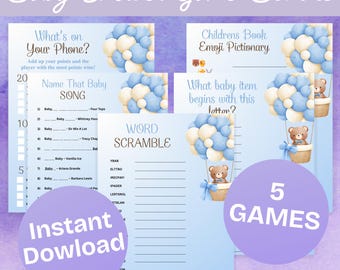 Teddy Bear Baby Shower Games Bundle – Printable Fun with 5 Interactive Games for Baby Reveal Parties,We Can Bearly Wait,Digital Download