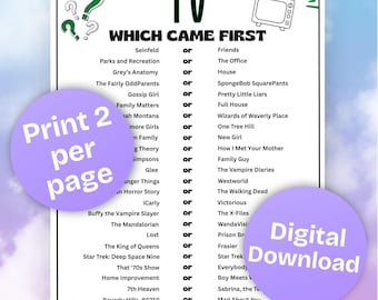 TV Show Which Came First Game Printable with Answer Key, TV Themed Party, Birthday, Family Game Night, TV Show Lovers, Instant Download