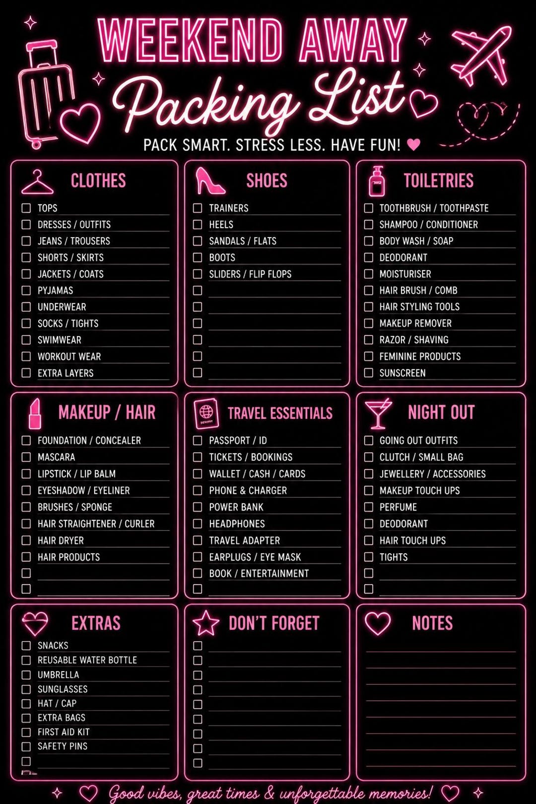 Weekend Packing Weekend Packing Checklist Printable Travel Packing List PDF Holiday ...