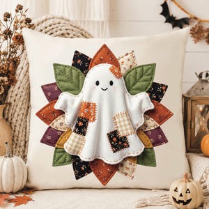 Patchwork Ghost PNG | Halloween Sublimation Design | Cute Fall Ghost Shirts | Quilted Autumn Pillow Totes | Spooky Cozy PNG| Patchwork Decor