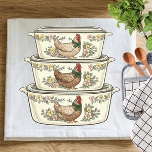 Vintage Hen Casserole Dish PNG | Floral Farmhouse Kitchen Towel Design (Digital Download)